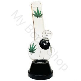 Small Glass Bong with Glass Stem and Cone Green Leaf