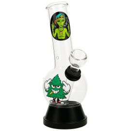 Small Glass Bong with Glass Stem and Cone Crazy Leaf