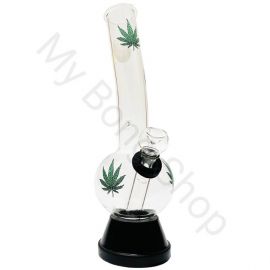 Medium Glass Bong with Glass Stem and Cone Green Leaf