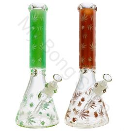 Leaf Design Glow in the Dark Beaker Glass Bong (36cm)