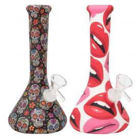 Silicone Beaker Bong with Designs (19cm)