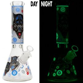 Wolf Design Glow in the Dark Beaker Glass Bong (36cm)